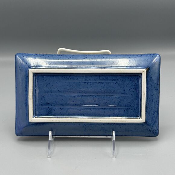 Art Studio Blue Rectanglar Tray Plate Spiral Glazed & Unglazed Vanity 8.5" L - Picture 2 of 6